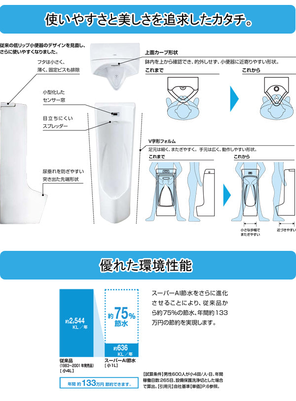 LIXIL INAX センサー一体型ストール小便器<br>●AC100仕様<br>●サイズ W410×D380×H930mm<br>●壁掛けタイプ<br>AWU-507RP