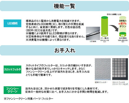 富士工業 レンジフード シロッコファン<br>ＬＥＤ照明<br>●間口750mm<br>BDRL-3HL-751 BK/W/SI