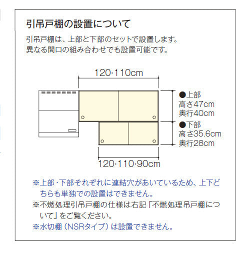 LIXIL リクシル サンウェーブ 木製キャビネット<br>GKシリーズ 引吊戸棚 間口110cm 下部(不燃処理) 受注生産品<br>GKFALWS110FS・GKWALWS110FS