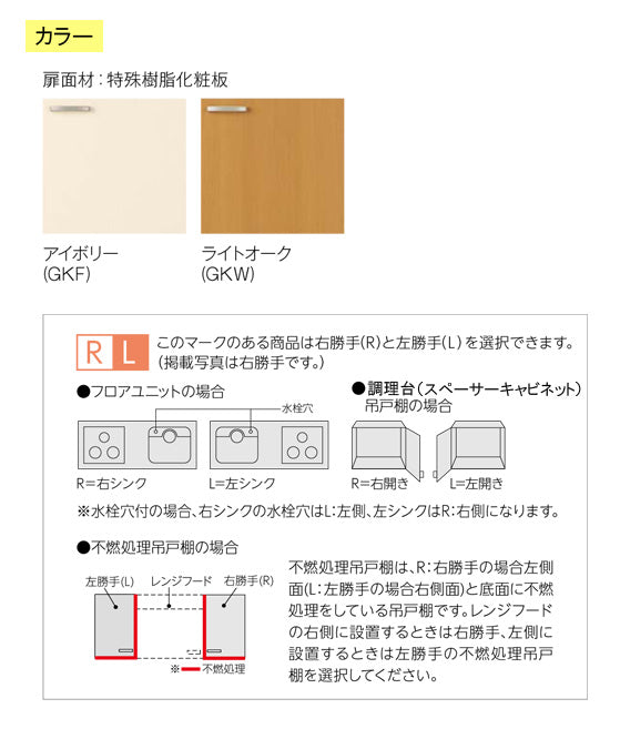 LIXIL(サンウエーブ) 取り替えキッチン パッとりくん <br>GKシリーズ 吊戸棚 ショート(高さ50cm) <br>側面・底面不燃処理 間口95cm<br>GKF-A-095FR/L・GKW-A-095FR/L