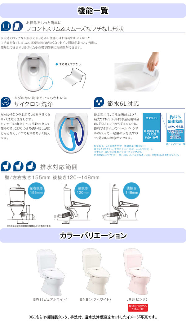 Janis(ジャニス) トイレ バリュークリン2<br>●普通便座(暖房便座､温水洗浄便座へ変更可)<br>●壁排水：後抜き：高さ120-148mm 左右抜き：高さ155mm対応<br>●手洗あり 陶器製タンク<br>SC8091-PG_+ST0793-1_M+NC822W