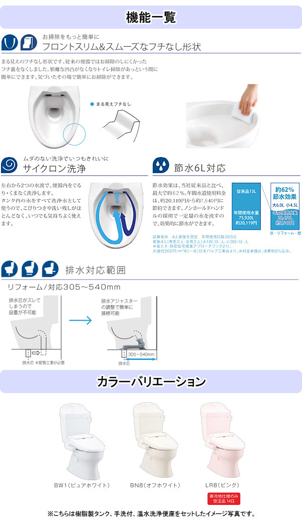 Janis(ジャニス) トイレ バリュークリン2<br>●普通便座(暖房便座､温水洗浄便座へ変更可)<br>●床排水：排水芯305～540mm リフォーム対応<br>●手洗なし 陶器製タンク<br>SC8091-RG_+ST0793-0_M+NC822W