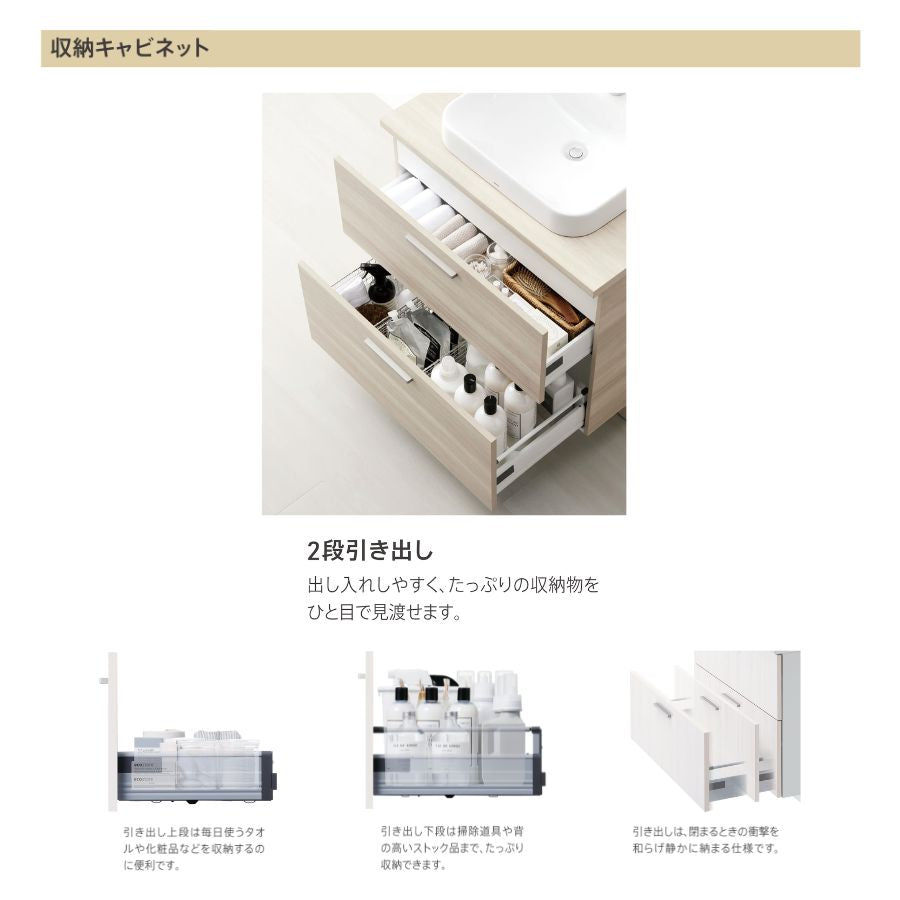 TOTO 洗面化粧台 ドレーナ 間口750mm 2段引き出し 広ふかボウル センターボウルプラン