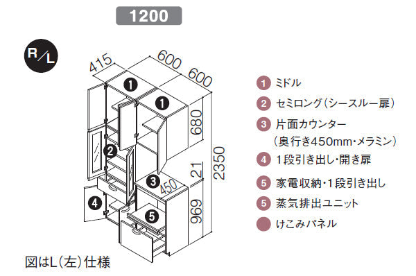 TOTO ミッテ カップボード(食器棚)○扉カラー：プライスグループ1(全7色・つや消し)○間口1200mm×奥行き450mm×高さ2350 –  PHショップ