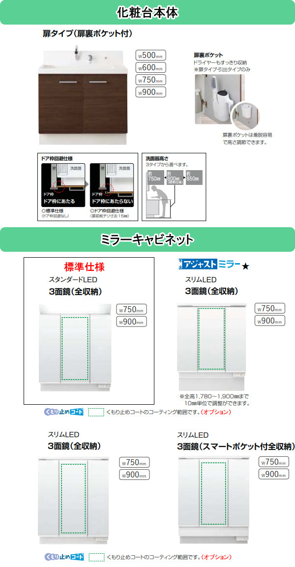 LIXIL(リクシル) INAX 洗面化粧台 ピアラ<br>●間口750mm<br>●シングルレバーシャワー水栓<br>●開き扉タイプ<br>●三面鏡(全収納)<br>●扉カラー・スタンダード<br>AR3N-755SY + MAR__-753____