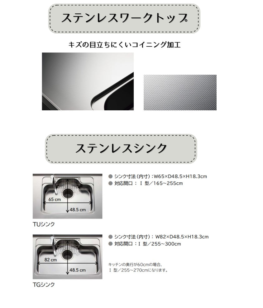 クリナップ システムキッチン ラクエラ I型 間口2400mm TUシンク クリナップ システムキッチン ラクエラ I型 間口2400mm TUシンク