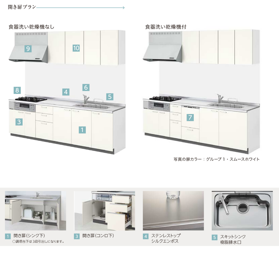 しえらページ LIXIL システムキッチン シエラS I型 間口1950mm 開き扉 扉