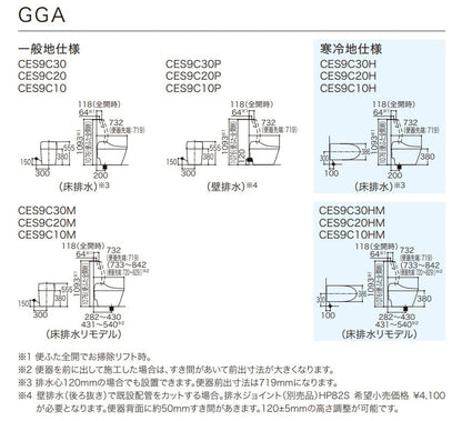 CES9C10P CES9C20P CES9C30P TOTO トイレ GGA 壁排水芯120mm GGA1 GGA2 GGA3ウォシュレット一体形便器